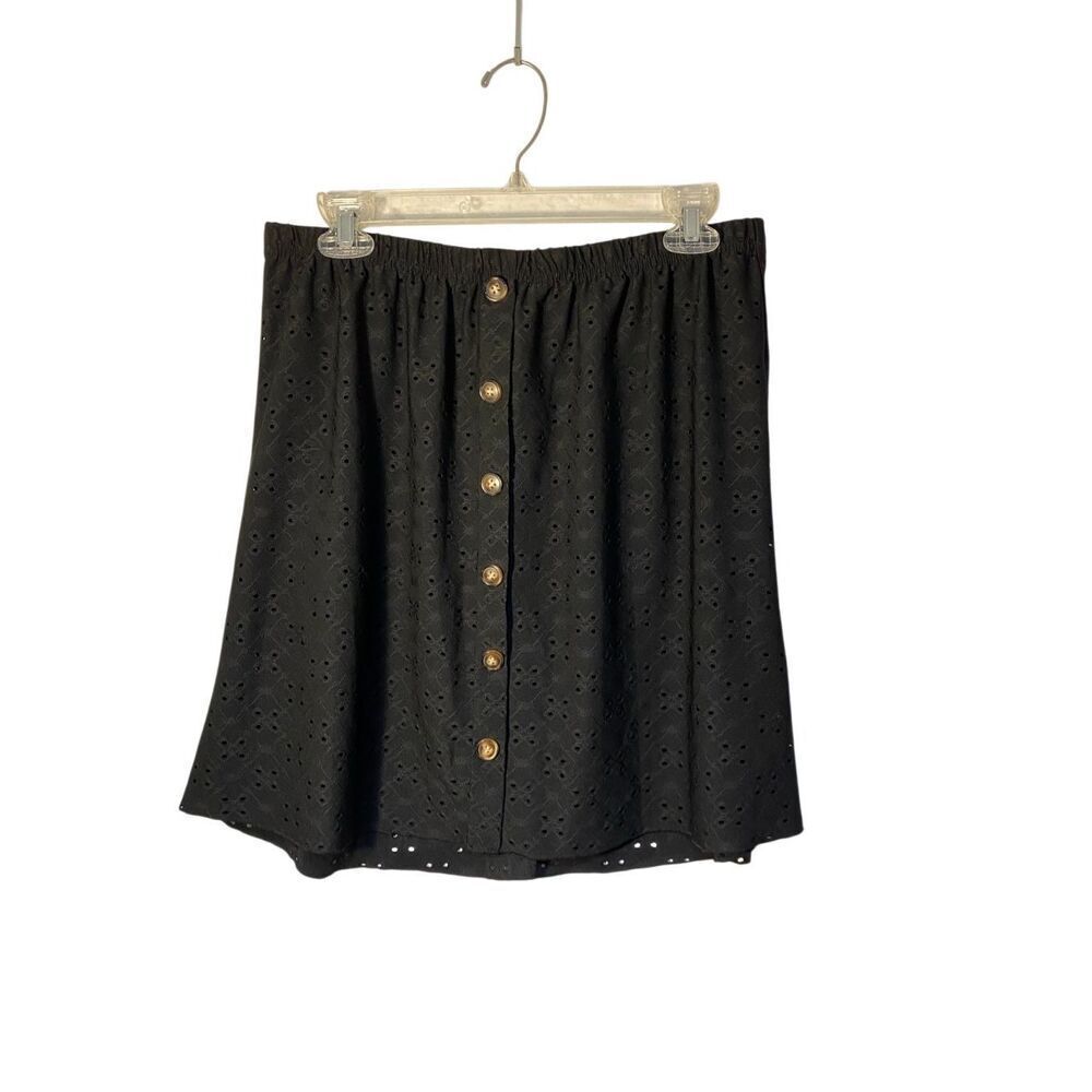 Lace crocheted black, sheer elastic waist miniskirt whimsigoth Gothic L